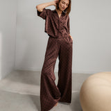 Lunya Pajamas Washable Silk Button Up Long Sleeve Short Set - #Chocolate Ellipsis